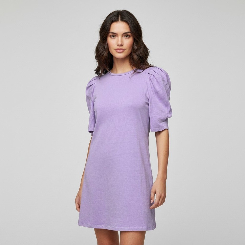 Pomander Place Lavender Purple Puff Sleeve Cotton Mini T-Shirt Dress Size XS